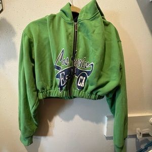 Adika, Los Angeles, blue and green crop top, zip up jacket size extra large